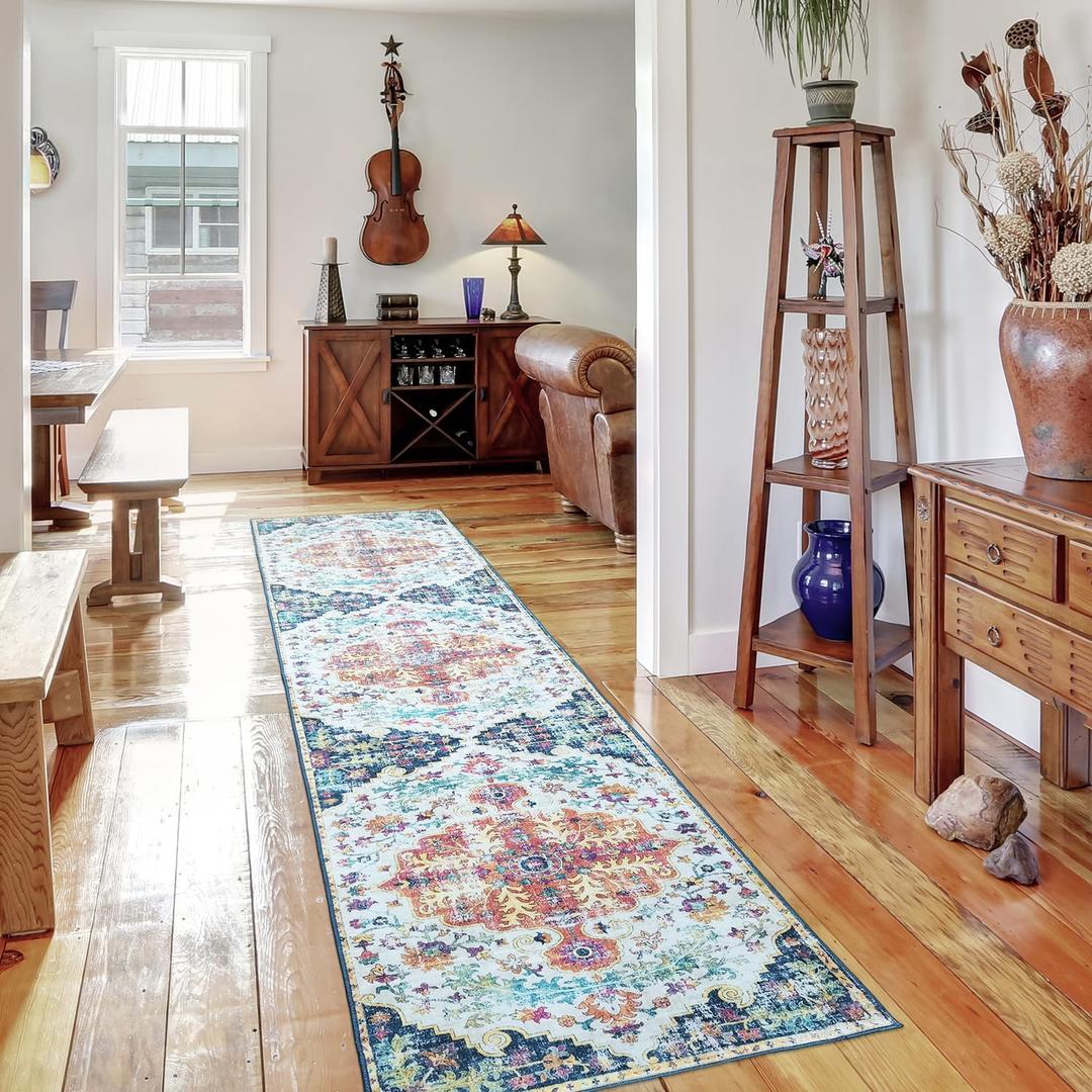 Mandala - Indoor Area Rugs 2x8 Washable, Stain Resistant Machine Washable Rugs for Living Room, Bedroom, and Modern House Dcor - Durable Polyester Material, Colorful Patterned - Blue