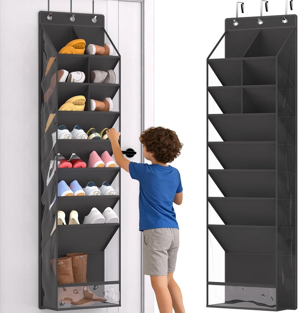 Over the Door Shoe Organizer, Hanging Shoe Rack for Closet with 16-20 Pairs Capacity, Foldable Storage for Shoes, Boots, Sneakers, for Dorm Room, Apartment, Small Spaces（Black)