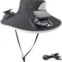 Solar Fan Hat Rechargeable 2 Detachable Solar Fans, Water-Repellent Wide Brim Bucket Hat, Outdoor Camping Hiking Golf Sun Hat (Darkgray)
