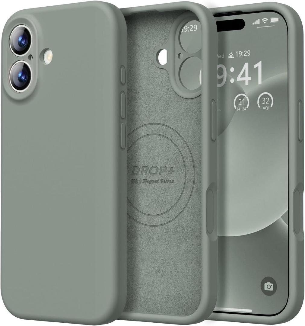 LOVE 3000 Designed for iPhone 17 Case, Premium Silicone [Compatible with Magsafe][Soft Anti-Scratch Microfiber Lining] Shockproof Protective Phone Case for Men Women 6.3", Calke Green