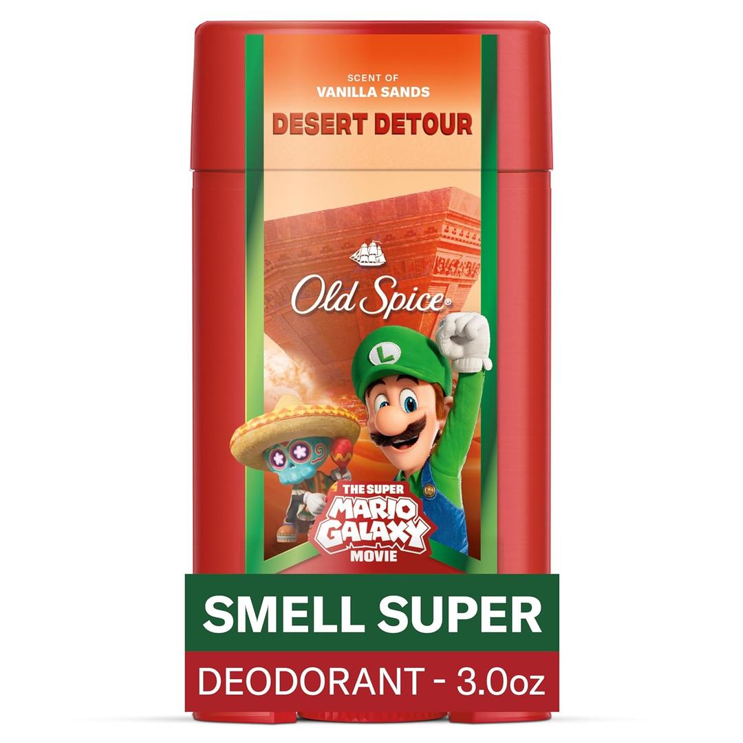 Old Spice Aluminum Free Deodorant for Men, Old Spice x The Super Mario Galaxy Movie, 24/7 Lasting Freshness, Lasting Odor Protection, Smell Super with Desert Detour, Vanilla Sands Scent, 3.0 oz
