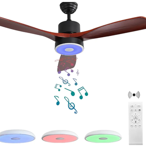 52 Inch Wood Ceiling Fan with RGB Dimming LED Light,with Music Bluetooth Speaker,Remote Control,3-Speed Regulation, Reversible Motor,Timing,for Living Room,Bedroom,Restaurant,Outdoor