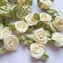 YYCRAFT Pack of 100 pcs Ivory Satin Ribbon Rose w/Leaf Wedding Bride Appliques/Craft