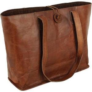 Vintage Genuine Leather Tote Bag Handbag Shopper Purse Shoulder Bag for Women Office Laptop Bag (Brown)