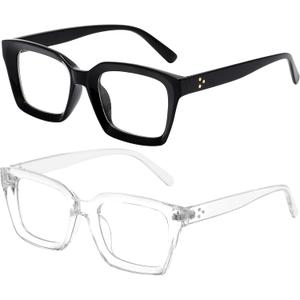 Kursan Classic Non Prescription Clear Lens Black Glasses for Women Men Thick Square Frame Eyeglasses (Two Pack (Bright Black+Transparent))