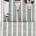 Broad Striped Cotton Blended Dinner Cloth Napkins - Set of 12 (40 x 30 cm) - for Christmas Events & Home Use (Green)