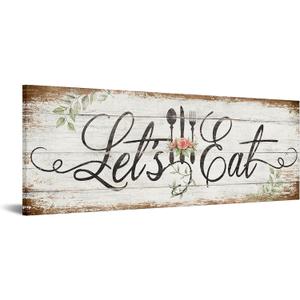 KREATIVE ARTS Let's Eat Kitchen Canvas Wall Art Print Vintage Inspirational Quotes Painting Picture Giclee Prints for Restaurant Cafe Farmhouse Decor Housewarming Gift 20x55 Inches