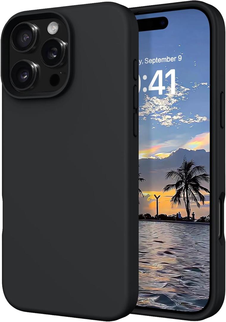DOMAVER Case for iPhone 16 Pro Max 6.9'' Smooth Liquid Silicone Soft Gel Rubber Microfiber Lining Cushion Cover Shockproof Protective Phone Cases Compatible with iPhone 16 Pro Max- Black     