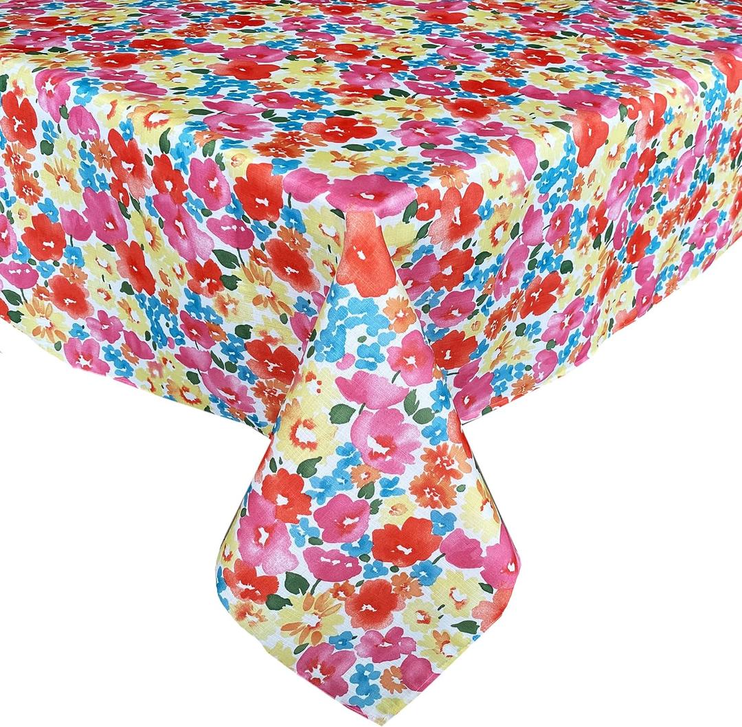 Waverly Shi Shi Impressionist Floral Indoor/Outdoor Print Fabric Tablecloth, Shabby Chic Multicolored Pastel Floral, Stain and Water Resistant Tablecloth, 52 Inch x 70 Inch Oblong/Rectangle