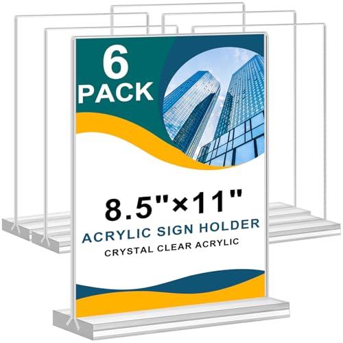 Arrobust Acrylic Sign Holder 8.5 x 11, Double Sided Clear Acrylic Display Table Signs Stand, T Shape Flyer Holder Plastic for Picture Paper Frame Holder Home Office Menu Retail Show Fair, 6 Pack