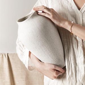 White Ceramic Vase - Large 11.8 Inch Tall Floor Vase for Centerpieces, Farmhouse Rustic Minimalist Home Decor for Living Room, Enterway, Wedding (Sandstone White)