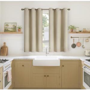 YoungsTex Beige Short Blackout Curtains 45 Inches Length for Window - Thermal Insulated with Grommet Room Darkening Drapes Privacy for Bedroom Kitchen Bathroom, 2 Panels, 42 x 45 Inch