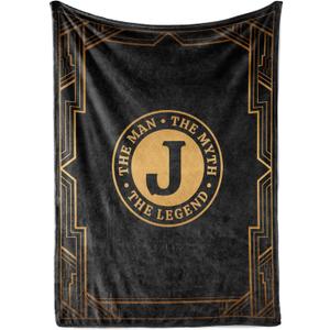 InnoBeta Gifts for Men, Initial Men's Gifts for Him, Birthday Gift Ideas, Men's Blanket, 300gsm Flannel Throw Blanket Gift for Dad, Grandpa, Husband, 50"x 65", J