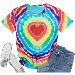 Pride Shirt Women LGBTQ Equality Shirts Rainbow Shirt Heart Graphic Tees Casual Summer Short Sleeve Tops (Medium, Multicolor-1)