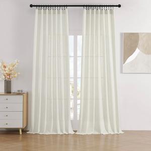 Joydeco Linen Curtains 96 inch Length 2 Panel Set,Light Filtering Curtain for Living Room Bedroom Curtains 52 inch Wide Drapes with Rod Pocket Back Tab Farmhouse Curtain (96" Lx52 W, Ivory on Linen)