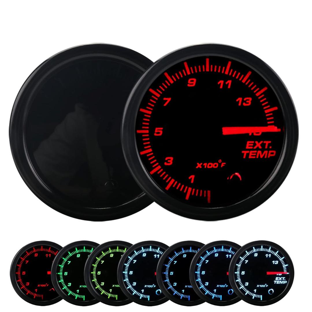 7 Color EGT Gauge,0-1500 F Pyrometer Exhaust Gas Temp Gage Meter Kit 2-1/16" 52mm LED Backlight Black EGT Gauge - Detect and Display The Exhaust Temperatures for Diesel Trucks