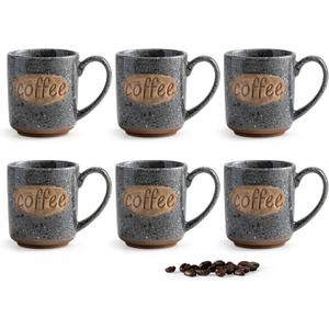 LYEOBOH Espresso Cups, Coffee Cups, Tea Cup - 3 oz Grey Ceramic Set of 6, Mini Coffee Mugs, Demitasse Cups, Espresso Shot, Microwave Dishwasher Safe, Ceramic Mugs, Perfect for Daily Use & Tea Time (Gray)