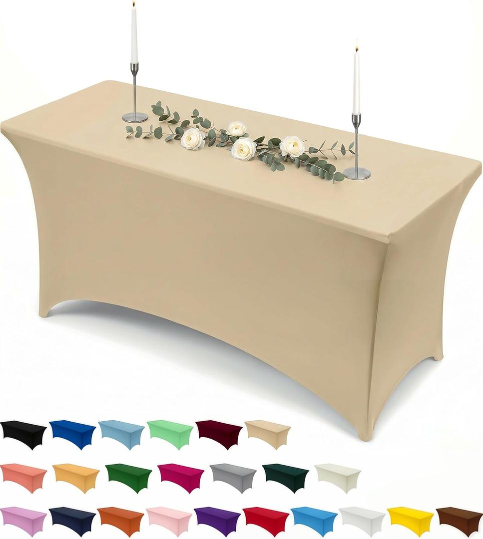 Utopia Kitchen Spandex Tablecloth 1 Pack [6FT, Champagne] Tight, Fitted, Washable and Wrinkle Resistant Stretch Rectangular Patio Table Cover for Event, Wedding, Banquet & Parties [72Lx30Wx30H Inch]
