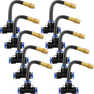 Zonon 10 Pcs Brass Misting Nozzles Tee with 4 Inch Built in Hose 360 Degree Rotation Adjustable Water Mister Nozzles Thread Sprayer 0.043" Misting Parts and Accessories for Patio Outdoor Cooling