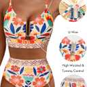Herseas Womens 2 Piece High Waisted U Wire Bikini Set Floral Print Swimsuit Crisscross Back Bathing Suit Beach Swimwear, Small