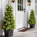3FT Lighted Artificial Topiary Trees Outdoor Set of 2, Realistic Lighted Norfolk Pine Faux Trees with Planters, Battery Operated Warm White Lights for Front Porch Entryway Patio Decor