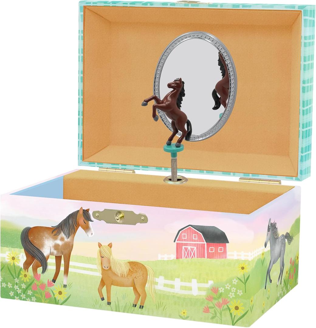 Giggle & Honey Horse Jewelry Box - Horse Toys for Girls Age 4-6- Kids Jewelry Box with Spinning Horse - 6 x 4.7 x 3.5 in