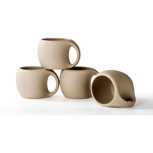 Ceramic Espresso Cups with Handle,6 OZ Ceramic Coffee Cups Set of 4,Cute Demitasse Cups for Double Shots,Cappuccino Cups Set for Small Latte,Tea,Cafe (Natural Beige,6 OZ)