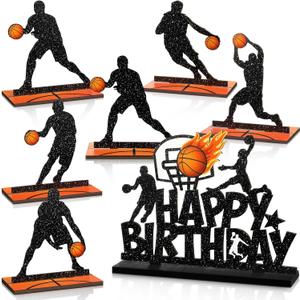 Blosssound 7 Pcs Basketball Party Table Decoration Wooden Sport Table Centerpieces Basketball Birthday Wooden Centerpieces Signs Sport Player Silhouette Birthday Party Supplies