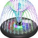 SZMP Solar Fountain Upgraded UFO Colorful Lights, 5W Solar Water Fountain Pump with 7 Nozzles & 4 Fixers, for Bird Bath, Garden, Pool, Outdoor Decor (Multicolor) (Black)