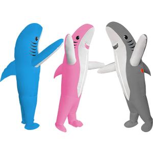 3 Packs Funny Inflatable Shark Costume Air Blow up Jumpsuit Fancy Dress for Adults Cosplay Party, Halloween, Christmas, Carnival, Blue, Pink, Gray