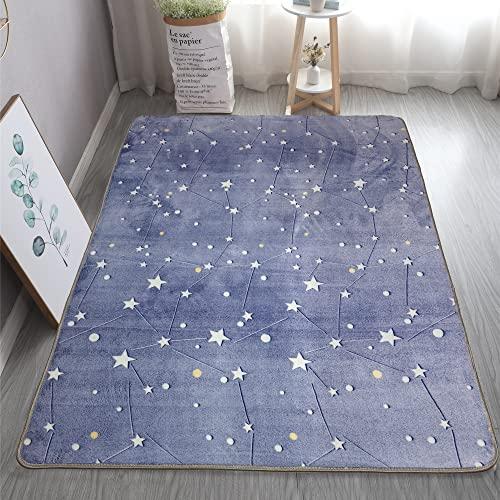 Gefosin Luminous Area Rug Glow in The Dark for Bedroom Living Room, Unique Soft Washable Modern Indoor Rugs for Children Dorm Home Decor, Blue Galaxy 2.8x5.2 Feet