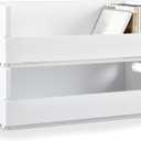 2 Set Wooden CD Storage Box Holder Shelf Cassette Tape Display Racks with Carrying Handles, Organizer Shelf for Movie Cases, DVDs, Each Set Can Store up to 36 Pcs CDs (White)