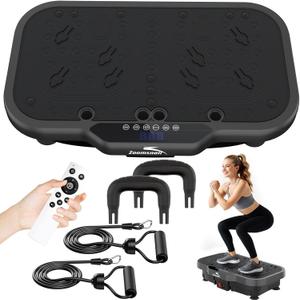 Zoomsnail Vibration Plate Exercise Machine, 8000 Vibrations/min Adjustable Fitness Platform, 400 Lbs Capacity Whole Body Workout Extra Large Size Platform with Bluetooth for Weight Loss, Women & Men (All-Black)