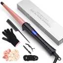 Hair Curling Wand, 0.5-1Inch Tapered Curling Iron, Professional Ceramic Hair Curler Wand with Adjustable Digital Temperature, Dual Voltage, Auto Shut-Off