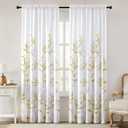 HOMEIDEAS Non-See-Through Gold and White Privacy Sheer Curtains 52 X 84 Inch Length 2 Panels, Leaf Floral Printed Light Filtering Semi Sheer Window Curtains Drapes for Bedroom Living Room