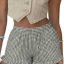 Aoulaydo Boxer Shorts for Women Pajama Gingham Shorts Casual Lounge Sleep Plaid Y2K Beach Bottoms for 2026 Summer, Large