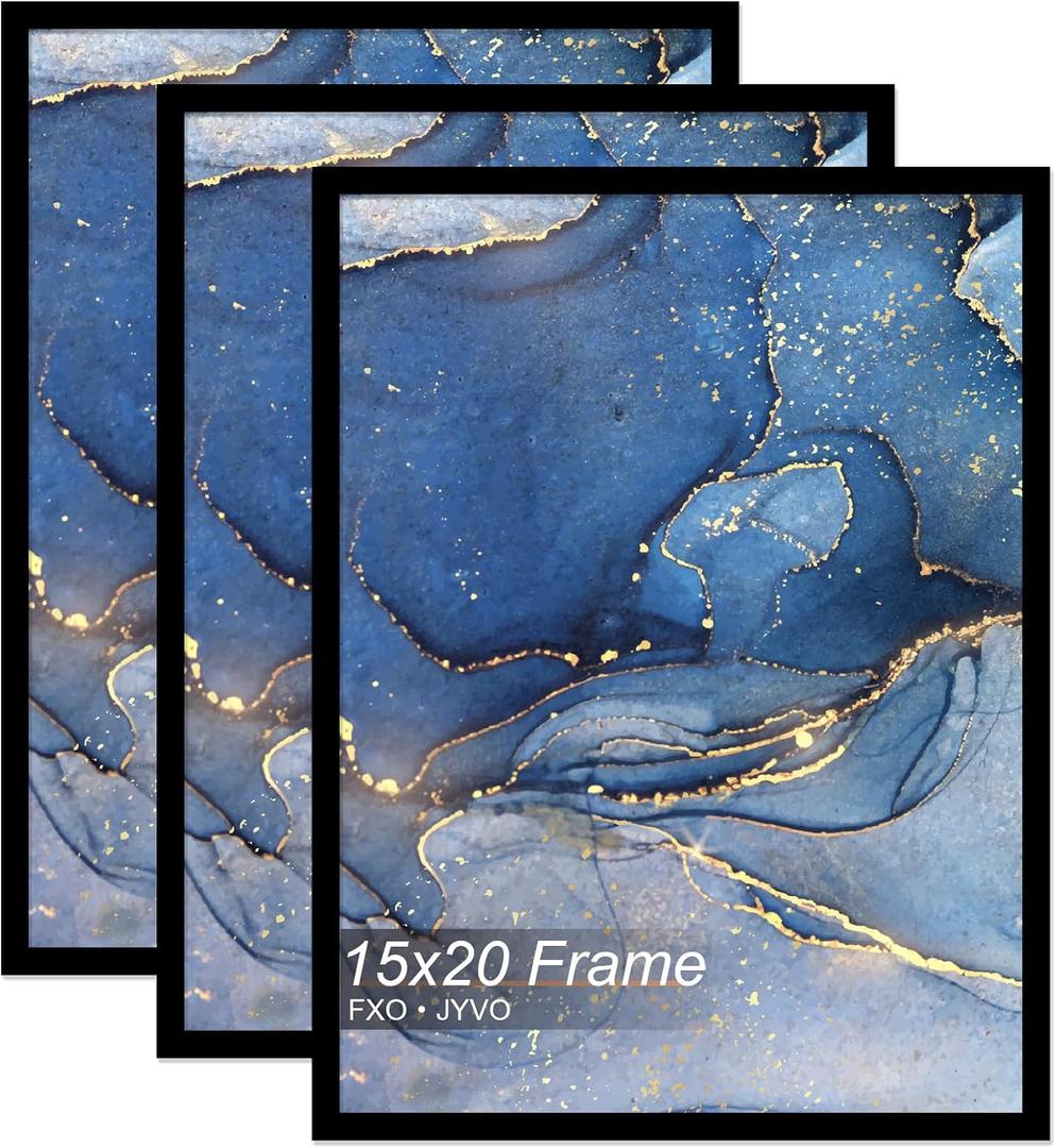 Fxojyvo 15x20 Picture Frame Set of 3, Black Frame for 15 x 20 Inch Picture Poster Photo, Light Weight and High Transparent 15 by 20 Frame for Wall - 3 Pack/Black/15 x20