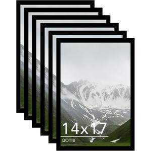 14x17 Picture Frame Black for Wall Mounting Set of 6, Horizontal and Vertical Formats for Wall Hanging, Wood 14x17 Frame, Black, 6 Pack
