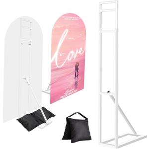 1 Pack White Wedding Backdrop Stand, Adjustable Metal Arch with Foldable Base and Weight Bag, Foam Board Display for Balloon Party and Event Decor (1.15–2m) (1)