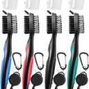 POIKSHARK Golf Club Brush and Club Groove Cleaner with Retractable Zip-line and Aluminum Carabiner Cleaning Tools (4 Pack-Black/Red/Blue/Green)