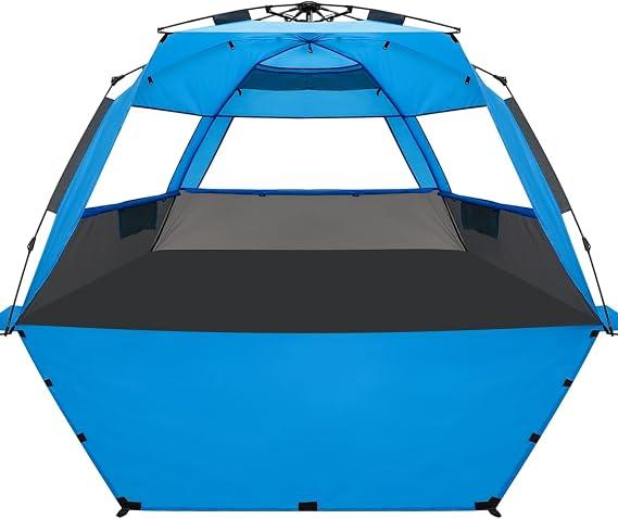 WhiteFang Deluxe XL Pop Up Beach Tent Sun Shade Shelter for 3-4 Person, UV Protection, Extendable Floor with 3 Ventilating Windows Plus Carrying Bag, Stakes, and Guy Lines, X-Large