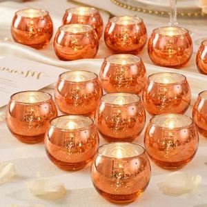 LAMORGIFT 9Pcs Burnt Orange Candle Holders- Mercury Glass Candle Holders for or Boho Wedding Centerpieces, Bridal Shower, Party Table Decor, Fall and Holiday Home Decoration