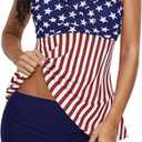 Zando Womens Tankini Swimsuits for Women 2025 Tummy Control Swimsuit Bathing Suit Top with Boyshorts Flowy Women' Swimwear (Large, E03 Red White and Blue)