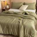 ROSGONIA Queen Comforter Set Olive Green, 3pcs Bedding Sets Queen (1 Boho Olive Comforter & 2 Pillowcases), All Season Lightweight Blanket Quilt