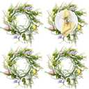 4 Pcs Artificial Easter Placemats Round Greenery Place Mats Easter Circular Artificial Wreath Dining Table Mat Fake Plants Table Mats for Holiday Party Dining Kitchen Accessories(Hollow)