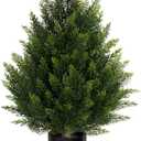 Outdoor Artificial Cedar Topiary Tree, Faux Evergreen Shrubs for Front Porch Decor, Lifelike Fake Bushes Plants for Home Living Room Front Door Decor (1, 2ft)