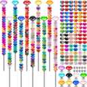 230 Pcs Beaded Garden Stakes, DIY Fairy Wand Garden Stake Beads Kits with 200 Colorful Assortment Round Large Hole Beads with 10 Crystal Stopper Top, 10 Threaded Rod and 10 Nuts for Outdoor Decoration (10 IN Diamonds)