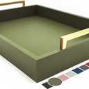 16x12 Decorative Coffee Table Tray - Ottoman Tray - Breakfast, Drinks, Liquor Serving Platter - from Farmhouse to Modern - Matte Finish - Champagne Gold Handles - Loden Green