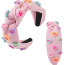 Holiday Heart Candy Embellished Red Headband Conversation Love Heart Charm Knotted Headband Non Slip Wide Top Knot Fashion Hairband Hair Accessories for Women (red)