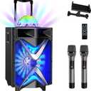 VeGue Karaoke Machine for Adults & Kids, Bluetooth Speaker PA System with 2 Wireless Microphones, 10'' Subwoofer, Disco Ball LED Light, Singing Machine for Home Karaoke, Party, Church (VS-1088)